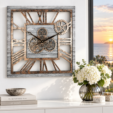 AMERICA LINE WALL CLOCK SQUARE 24 INCH SILVER GREY