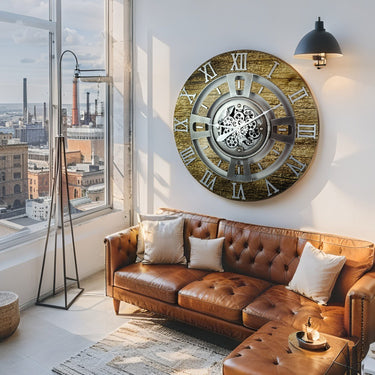 ENGLAND LINE WALL CLOCK ROUND 24 INCH GOLD ANTIQUE