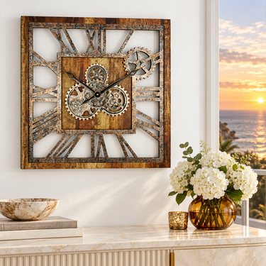 AMERICA LINE WALL CLOCK SQUARE 24 INCH VINTAGE BROWN
