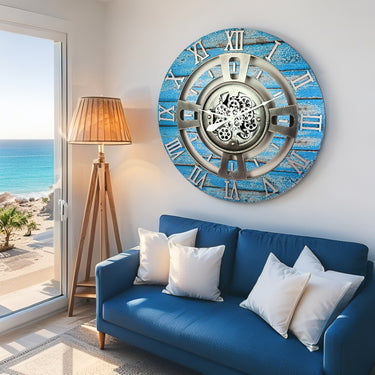 ENGLAND LINE WALL CLOCK ROUND 24 INCH OCEAN BLUE