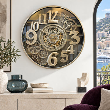 MONACO LINE WALL CLOCK ROUND 40 INCH "FONTVIELLE" BRONZE-BRASS