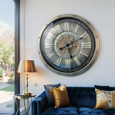GERMANY LINE WALL CLOCK ROUND 36 INCH "FRANKFURT" SILVER-STEEL