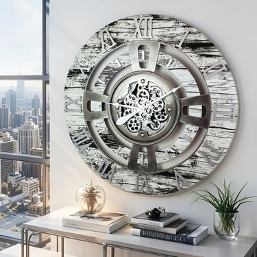 ENGLAND LINE WALL CLOCK ROUND 36 INCH GREY & WHITE