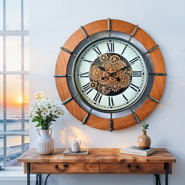AUSTRIA LINE WALL CLOCK ROUND 36 INCH "SALZBURG" BROWN-WHITE
