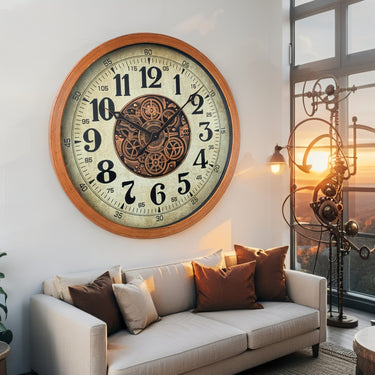 FINLAND LINE WALL CLOCK ROUND 32 INCH "OULU" BROWN-WHITE