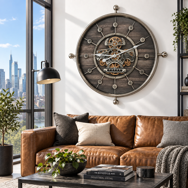 LUXEMBOURG LINE WALL CLOCK ROUND 27 INCH "SCHUSTERHAFF" BLACK-SILVER