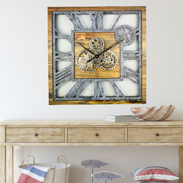 AMERICA LINE WALL CLOCK SQUARE 24 INCH WOOD AND STONE