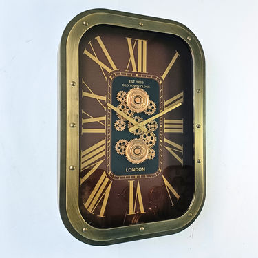 NORWAY LINE WALL CLOCK RECTANGULAR 26 X 18 INCH "DRAMMEN" GOLD-BROWN