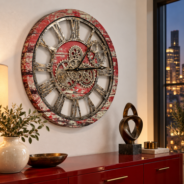 HORLOGE MURALE AVEC VRAIS ENGRENAGES MOBILES 24 POUCES ROUGE LAVE