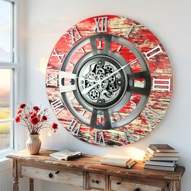 ENGLAND LINE WALL CLOCK ROUND 36 INCH RED LAVA