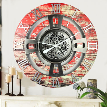 ENGLAND LINE WALL CLOCK ROUND 36 INCH RED LAVA