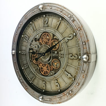 LUXEMBOURG LINE WALL CLOCK ROUND 27 INCH "KIRCHBERG" SILVER-ANTIQUE