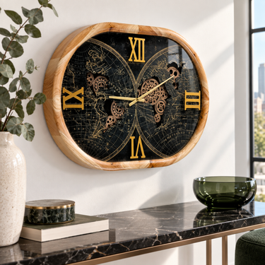 PORTUGAL LINE WALL CLOCK OVAL 27 INCH "LISBON" WOOD-BLACK
