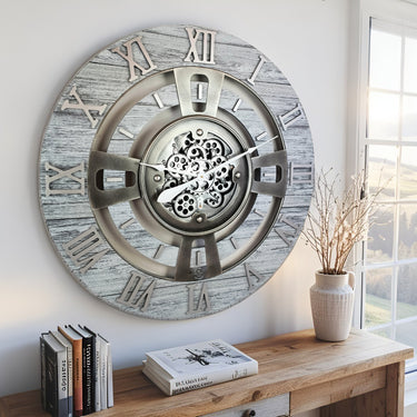 ENGLAND LINE WALL CLOCK ROUND 36 INCH SILVER GREY
