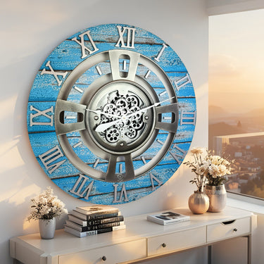 ENGLAND LINE WALL CLOCK ROUND 24 INCH OCEAN BLUE