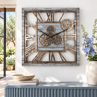 AMERICA LINE WALL CLOCK SQUARE 24 INCH SILVER GREY