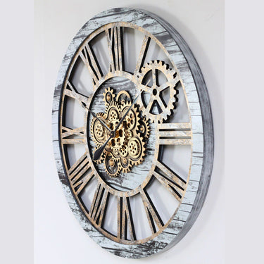 HORLOGE MURALE AVEC VRAIS ENGRENAGES MOBILES 36 POUCES GRIS ET BLANC