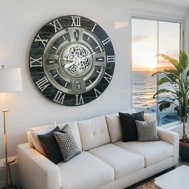 ENGLAND LINE WALL CLOCK ROUND 36 INCH VINTAGE BLACK