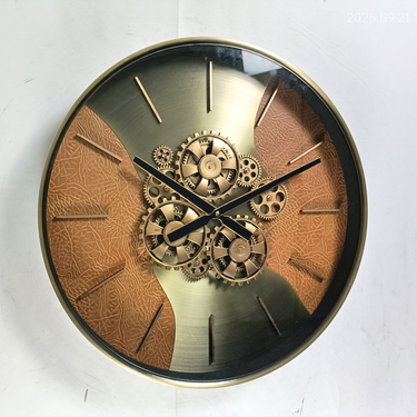 SWEDEN LINE WALL CLOCK ROUND 22 INCH "STOCKHOLM" LEATHER BROWN-GOLD