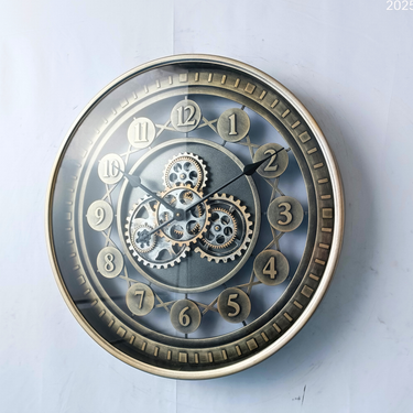 NORWAY LINE WALL CLOCK ROUND 24 INCH "KRISTIANSAND" BRASS-GOLD