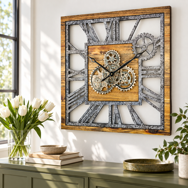 AMERICA LINE WALL CLOCK SQUARE 24 INCH WOOD AND STONE