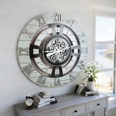 ENGLAND LINE WALL CLOCK ROUND 36 INCH WHITE FARMHOUSE
