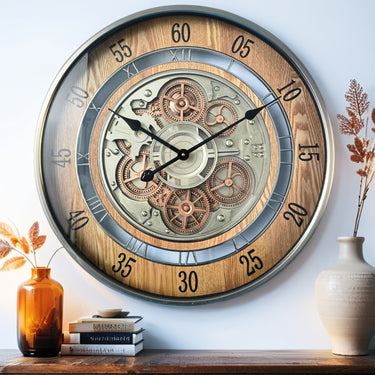 NORWAY LINE WALL CLOCK ROUND 24 INCH "BERGEN" BROWN-SILVER