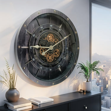 FRANCE LINE WALL CLOCK ROUND 32 INCH VINTAGE BLACK
