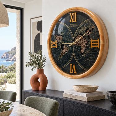 PORTUGAL LINE WALL CLOCK ROUND 24 INCH "PORTO" WOOD-BLACK