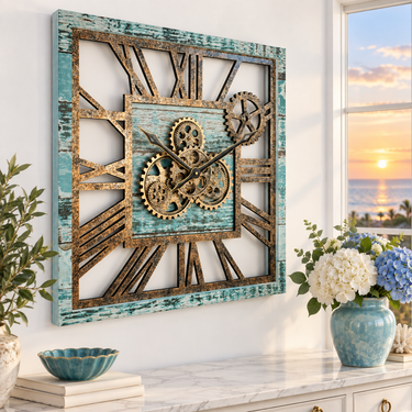 AMERICA LINE WALL CLOCK SQUARE 24 INCH AQUA GREEN