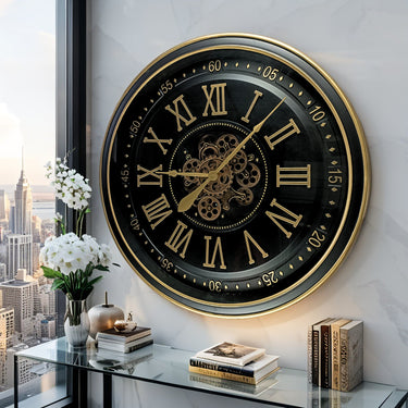 IRELAND LINE WALL CLOCK ROUND 32 INCH "GALWAY" BLACK-ANTIQUE