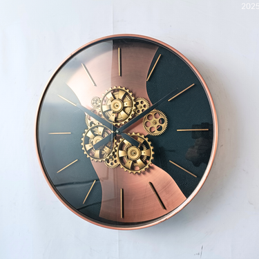 SWEDEN LINE WALL CLOCK ROUND 22 INCH "UPPSALA" LEATHER BLACK-PINK