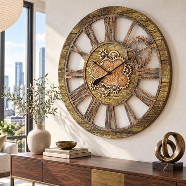 AMERICA LINE WALL CLOCK ROUND 36 INCH GOLD ANTIQUE