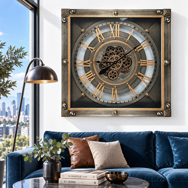 LUXEMBOURG LINE WALL CLOCK SQUARE 32 INCH "BIRKELT" BRONZE-ANTIQUE