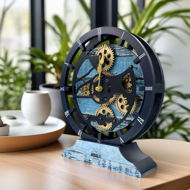 HORLOGE DE BUREAU/MURALE CONVERTIBLE AVEC VRAIS ENGRENAGES MOBILES 10 POUCES VERT AQUA
