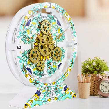 HORLOGE DE BUREAU/MURALE CONVERTIBLE AVEC VRAIS ENGRENAGES MOBILES 10 POUCES VERT AQUA