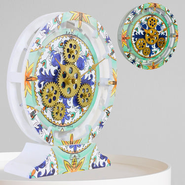 HORLOGE DE BUREAU/MURALE CONVERTIBLE AVEC VRAIS ENGRENAGES MOBILES 10 POUCES VERT AQUA