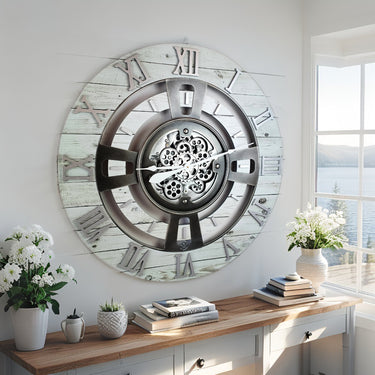 ENGLAND LINE WALL CLOCK ROUND 36 INCH WHITE FARMHOUSE