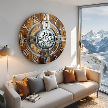 ENGLAND LINE WALL CLOCK ROUND 36 INCH VINTAGE BROWN