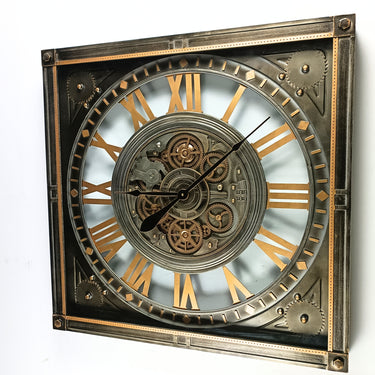LUXEMBOURG LINE WALL CLOCK SQUARE 32 INCH "HAUPT" SILVER-ANTIQUE