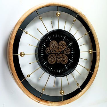 SPAIN LINE WALL CLOCK ROUND 32 INCH "BARCELONA" BLACK AND WOOD