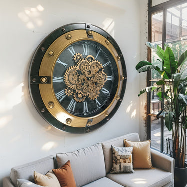 GERMANY LINE WALL CLOCK ROUND 32 INCH "HAMBURG" BRONZE-BLACK