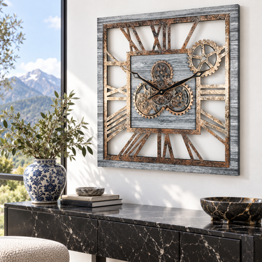 AMERICA LINE WALL CLOCK SQUARE 24 INCH SILVER GREY