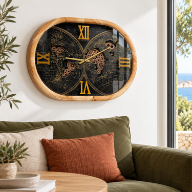 PORTUGAL LINE WALL CLOCK OVAL 27 INCH "LISBON" WOOD-BLACK