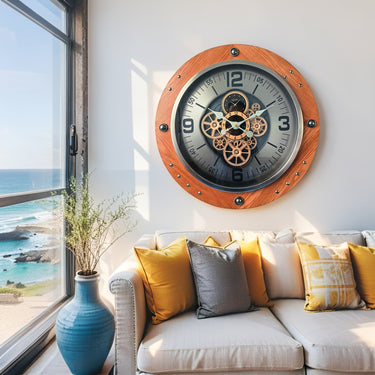 AUSTRIA LINE WALL CLOCK ROUND 26 INCH "VIENNA" BROWN-SILVER