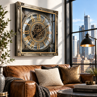 LUXEMBOURG LINE WALL CLOCK SQUARE 32 INCH "BIRKELT" BRONZE-ANTIQUE