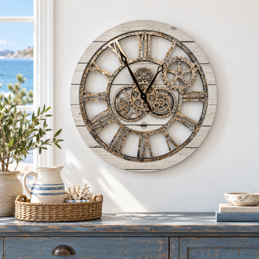 HORLOGE MURALE AVEC VRAIS ENGRENAGES MOBILES 24 POUCES BLANC FERME