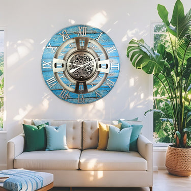 ENGLAND LINE WALL CLOCK ROUND 24 INCH OCEAN BLUE