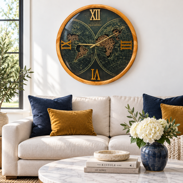 PORTUGAL LINE WALL CLOCK ROUND 24 INCH "PORTO" WOOD-BLACK