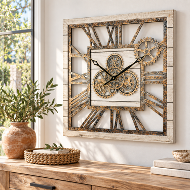 AMERICA LINE WALL CLOCK SQUARE 24 INCH WHITE FARMHOUSE